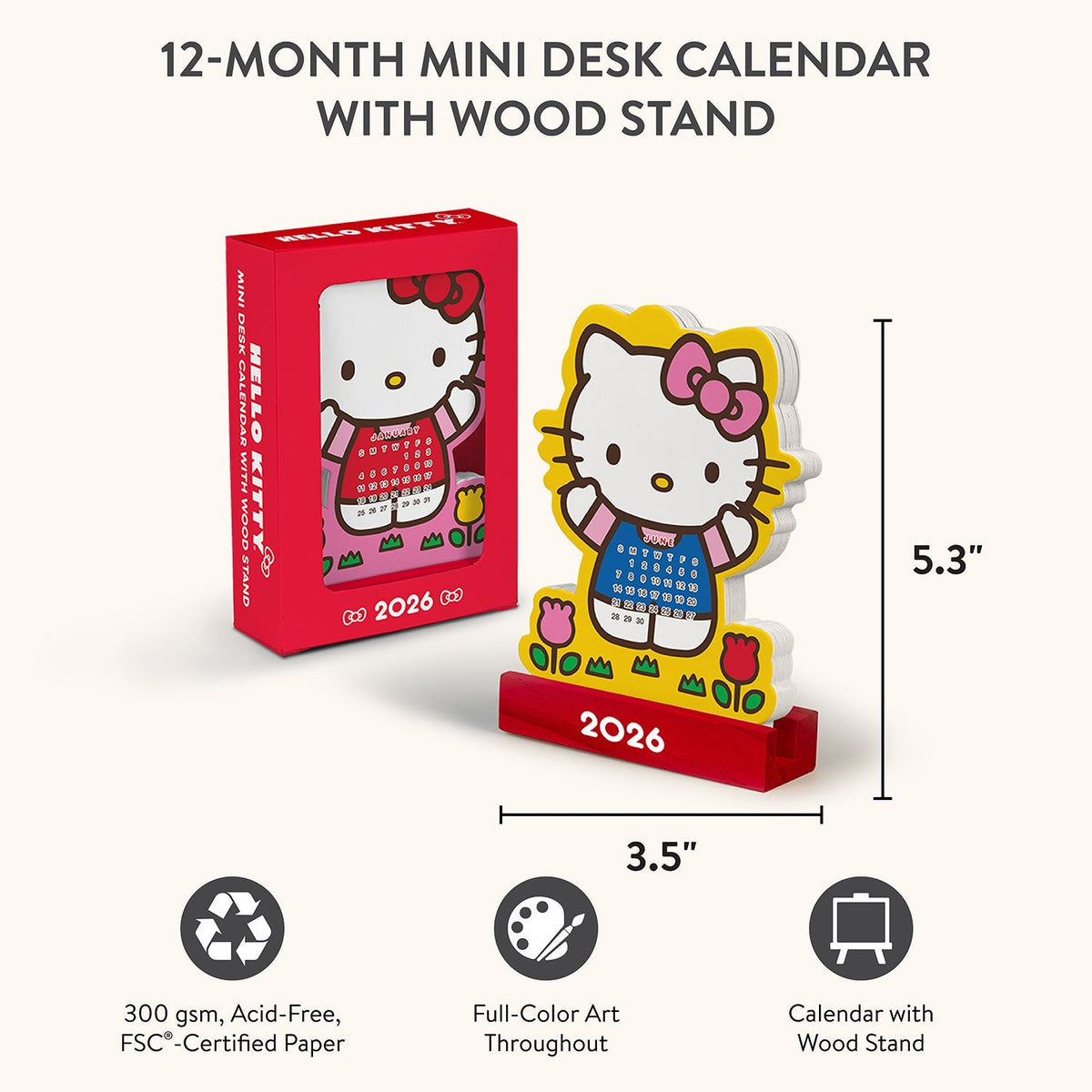 Hello Kitty x Studio Oh! 2026 Mini Desk Calendar with Wood Stand Stationery Studio Oh!