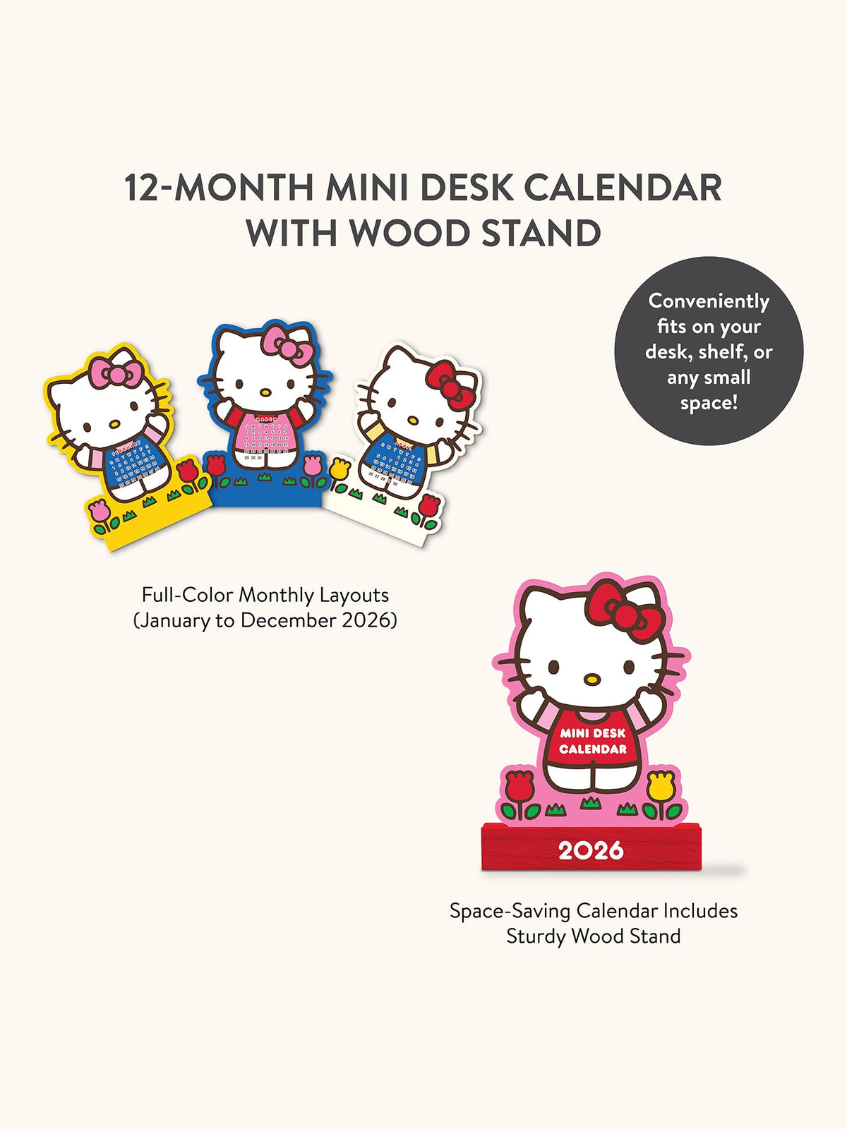 Hello Kitty x Studio Oh! 2026 Mini Desk Calendar with Wood Stand Stationery Studio Oh!