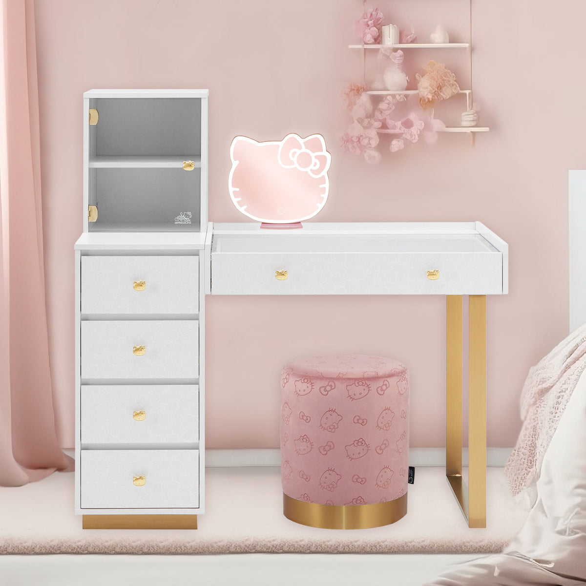 Hello Kitty x Impressions Vanity SlayStation Duet Vanity Desk Home Goods Impressions Vanity Co. Gold